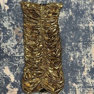 Gold Ruched Strapless Dress